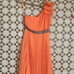 BCBGMaxAzria One-Shoulder Pleated Orange Evening Dress